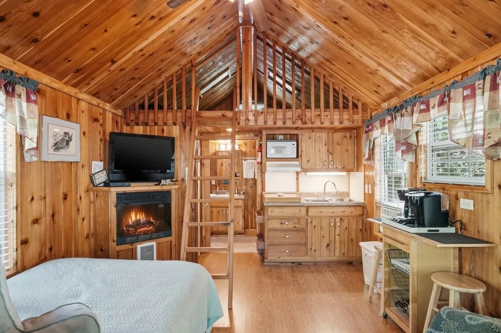 Living space inside the 4 Birds cabin.